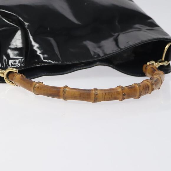 GUCCI Bamboo Hand Bag Enamel Black Gold 001 1014 1638 0 - Picture 7 of 12